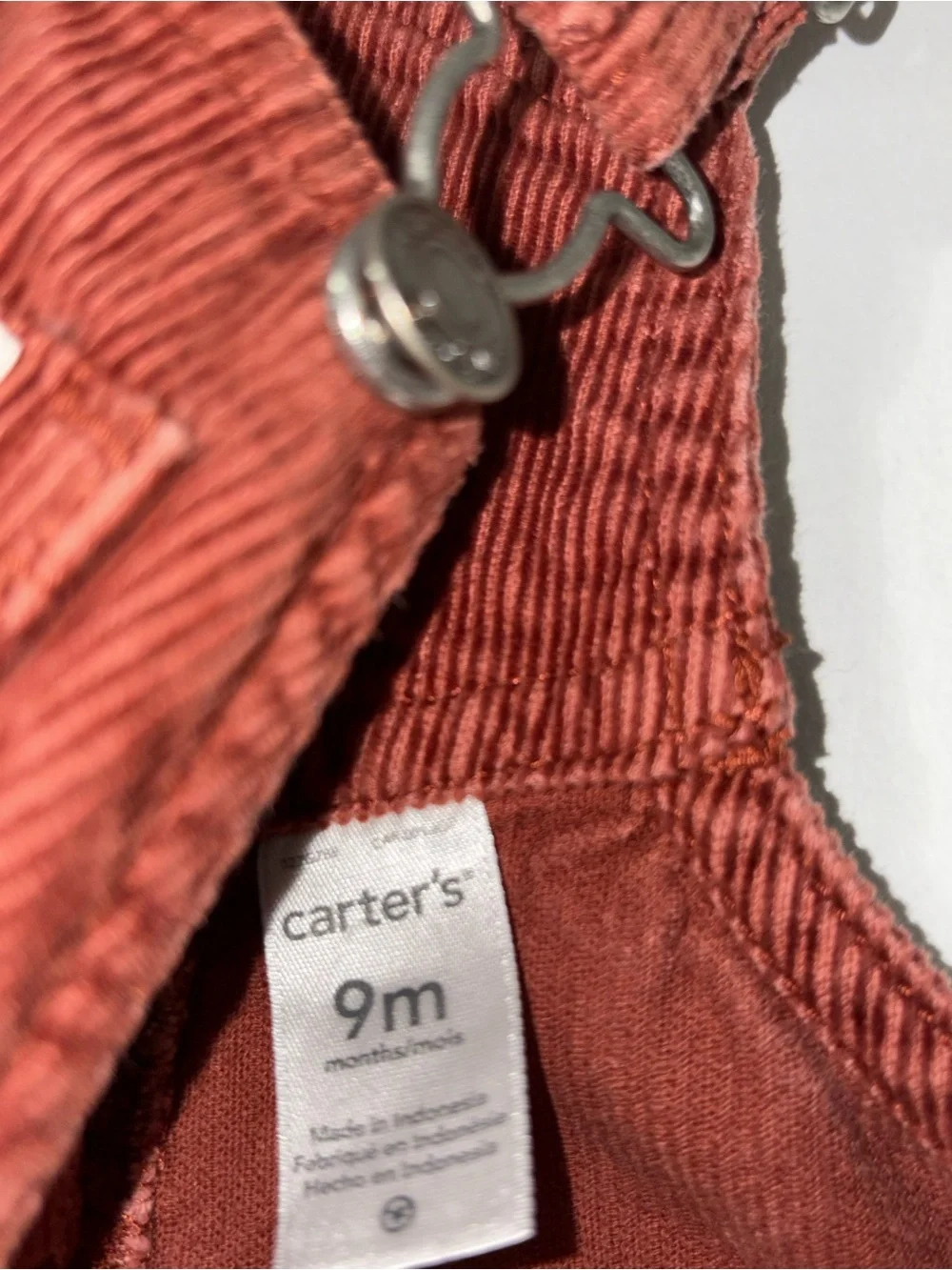 Carters Rust Corduroy Baby Overalls size 9ms